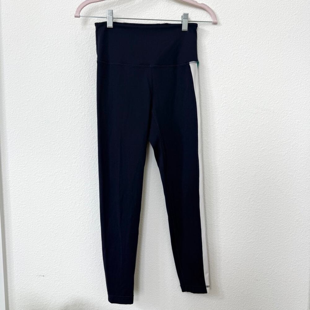 TORY SPORT Racing Stripe Leggings Navy Green Logo High Rise Athleisure Small - Picture 2 of 7